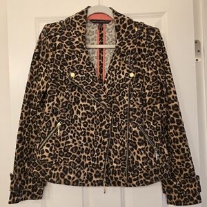 White House Black Market Leopard Animal Print Motorcycle Zip Moto Jacket Sz 12